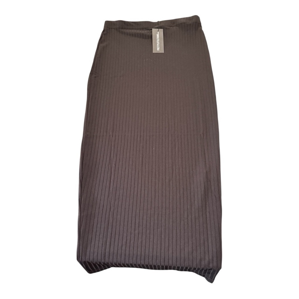 PrettyLittleThing Brown Ribbed High Waist Midi Skirt – Size 4